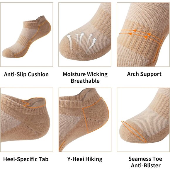Running Ankle Socks for Women Athletic Cotton Cushioned 5-6 Pairs Workout No Sho - Picture 3 of 4